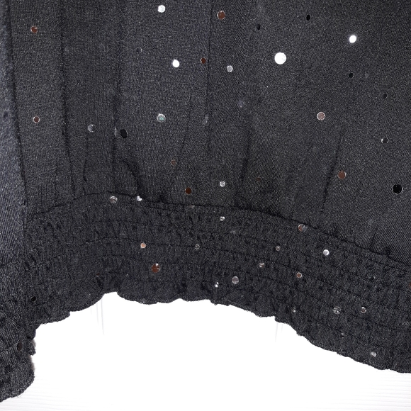 C D Petites black blouse with sequined body and silver studded neck. - Picture 4 of 7
